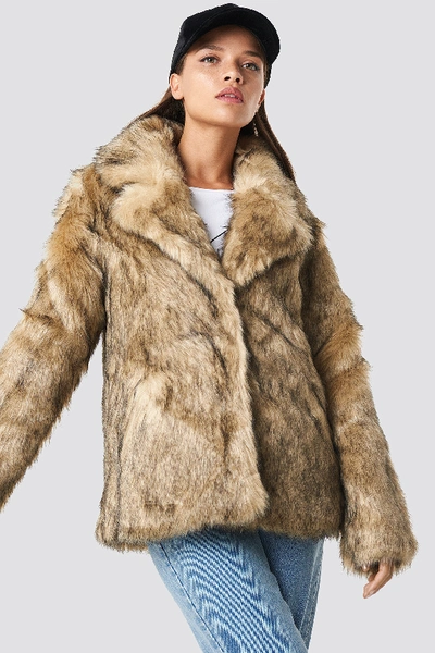 Shop Na-kd Faux Fur Collar Jacket Brown
