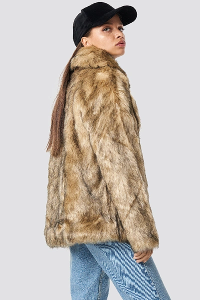 Shop Na-kd Faux Fur Collar Jacket Brown