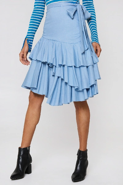 Shop Na-kd Triple Layer Frill Midi Skirt - Blue