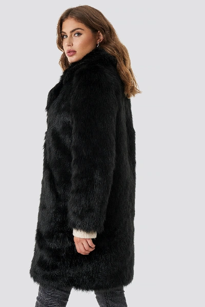 Shop Na-kd Faux Fur Collar Long Jacket Black