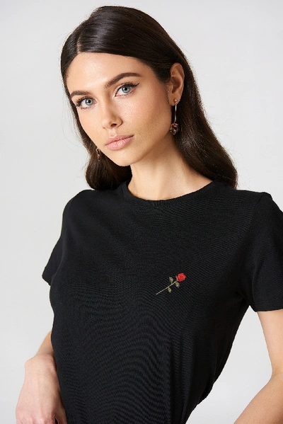 Shop Na-kd Small Chest Rose Embroidery Tee - Black