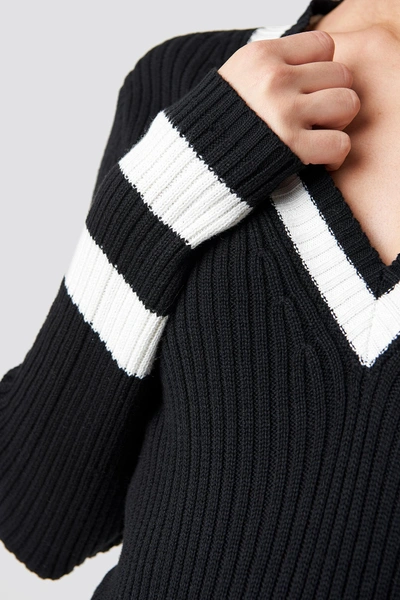 Shop Na-kd Stripe Detail V-neck Sweater - Black