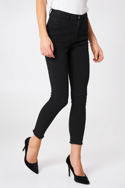 Shop Na-kd Highwaist Skinny Fray Hem Jeans - Black