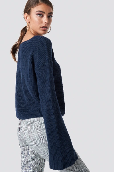 Na-kd Cropped Long Sleeve Knitted Sweater - Blue In Navy