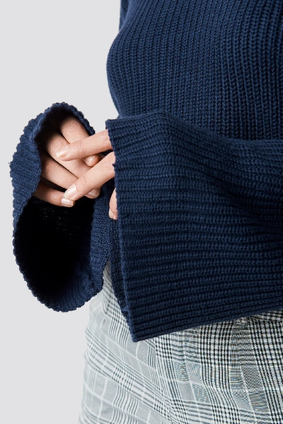 Na-kd Cropped Long Sleeve Knitted Sweater - Blue In Navy
