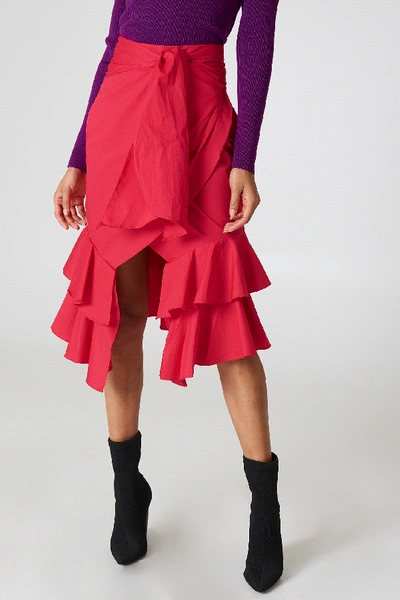 Shop Hot & Delicious Solid Tie Ruffle Skirt - Red
