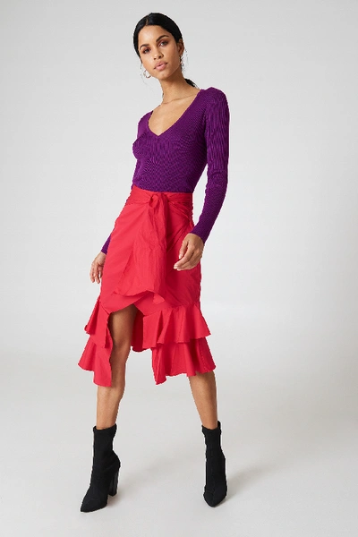 Shop Hot & Delicious Solid Tie Ruffle Skirt - Red