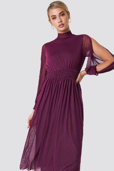 Shop Na-kd Mesh Open Sleeve Dress - Purple In Bordeaux