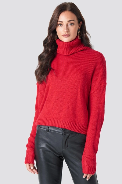Shop Na-kd Folded Oversize Short Knitted Sweater - Red