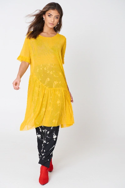 Shop Na-kd Mesh Frill Sleeve Dress Yellow In Mustard