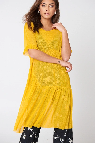 Shop Na-kd Mesh Frill Sleeve Dress Yellow In Mustard