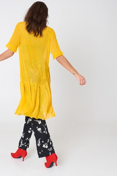 Shop Na-kd Mesh Frill Sleeve Dress Yellow In Mustard