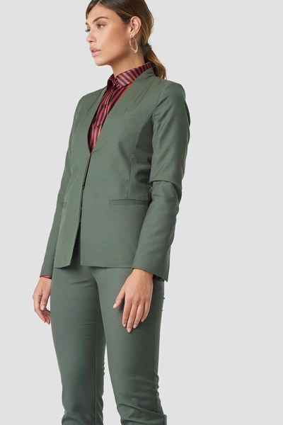 Shop Na-kd Collarless Blazer - Green In Dark Green