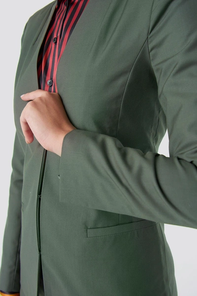 Shop Na-kd Collarless Blazer - Green In Dark Green