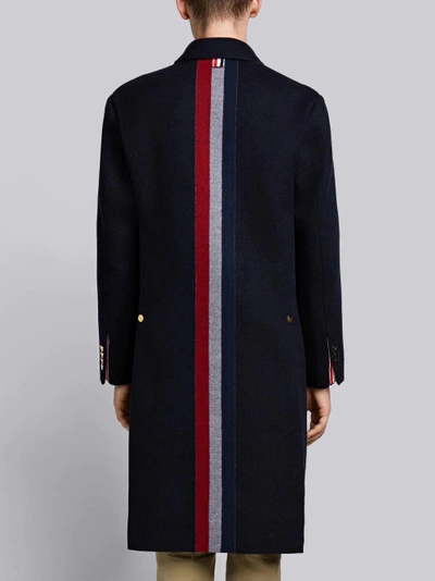 Shop Thom Browne Center-back Stripe Unconstructed Relaxed Fit Bal Collar Overcoat In Blue