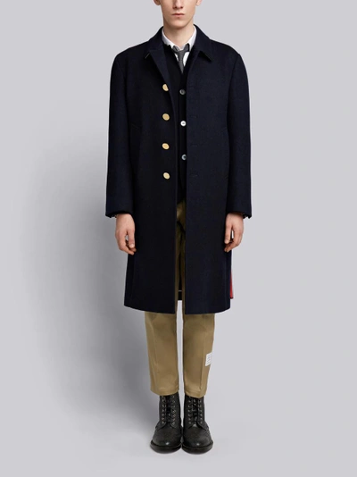 Shop Thom Browne Center-back Stripe Unconstructed Relaxed Fit Bal Collar Overcoat In Blue