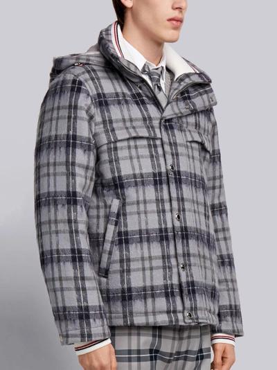 Shop Thom Browne Tartan Down-filled Hairy Mohair Tech Jacket In Grey