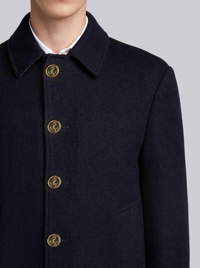 Shop Thom Browne Center-back Stripe Unconstructed Relaxed Fit Bal Collar Overcoat In Blue
