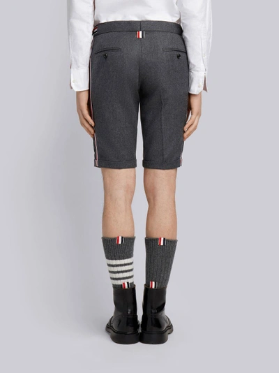 Shop Thom Browne Seamed Elastic Stripe Skinny Wool Shorts In Grey
