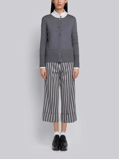 Shop Thom Browne Pearl Applique Wool Crewneck Cardigan In Grey