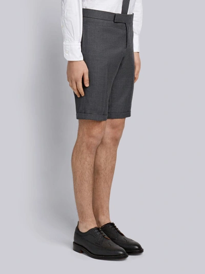 Shop Thom Browne Engineered Striped Side Seam Solid Wool Twill Skinny Shorts In Grey