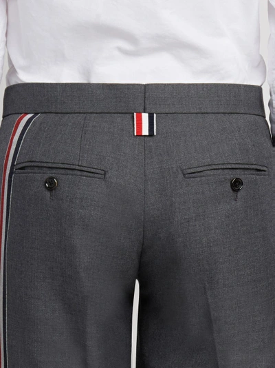 Shop Thom Browne Engineered Striped Side Seam Solid Wool Twill Skinny Shorts In Grey