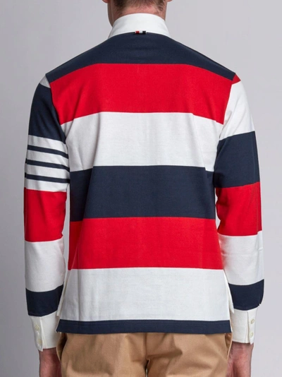 Shop Thom Browne Ls Polo In Rugby Stripe W/ Engineered 4-bar In Red