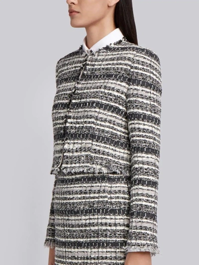 Shop Thom Browne Banker Stripe Lace Ribbon Cardigan Jacket In Grey