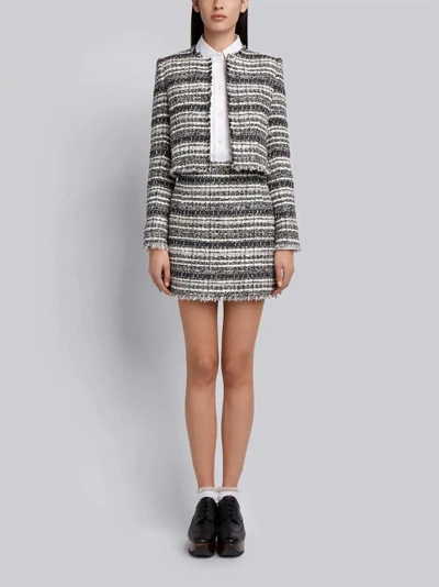 Shop Thom Browne Banker Stripe Lace Ribbon Cardigan Jacket In Grey