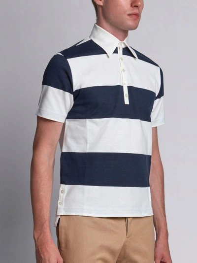 Shop Thom Browne Bicolor Rugby Stripe Polo In White