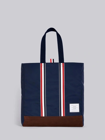 Shop Thom Browne Unstructured Tote In Nylon Tech And Suede In Blue