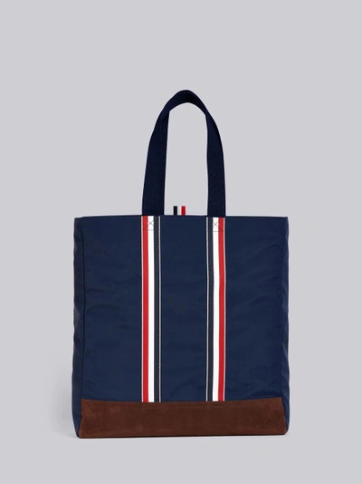 Shop Thom Browne Unstructured Tote In Nylon Tech And Suede In Blue