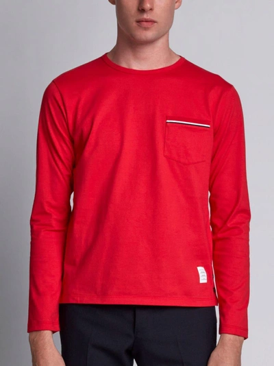 Shop Thom Browne Rwb Pocket Trim Long-sleeve Tee In Red