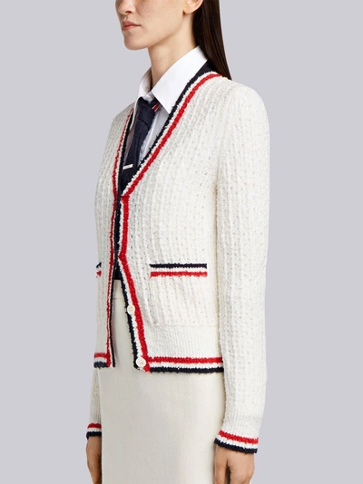 Shop Thom Browne Wool Blend V-neck Cardigan In White