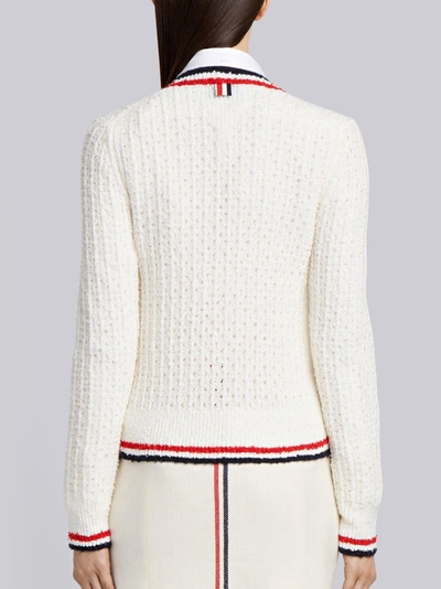 Shop Thom Browne Wool Blend V-neck Cardigan In White