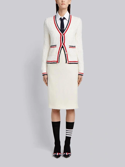 Shop Thom Browne Wool Blend V-neck Cardigan In White