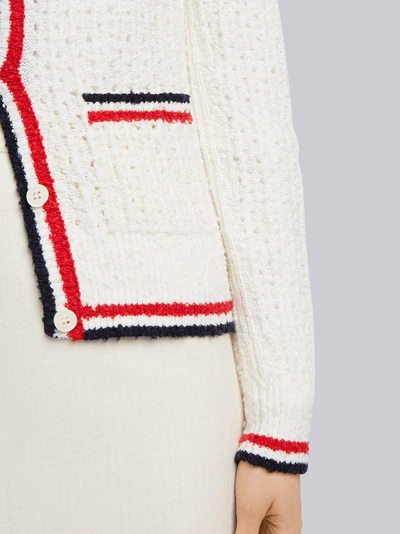 Shop Thom Browne Wool Blend V-neck Cardigan In White