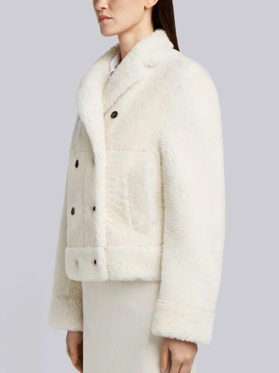 Shop Thom Browne High-break Belted Sport Coat In Dyed Shearling In White