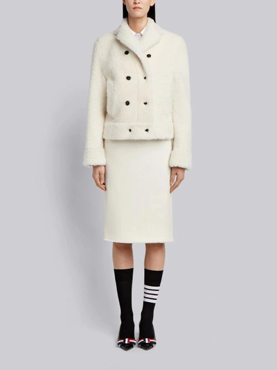 Shop Thom Browne High-break Belted Sport Coat In Dyed Shearling In White