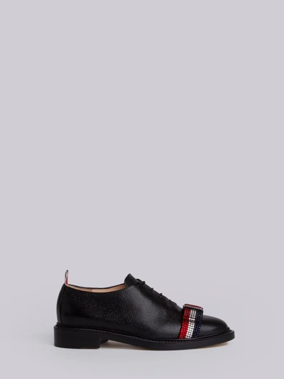 Shop Thom Browne Wholecut With Bejewelled Bow & Leather Sole In Pebble Lucido Leather In Black