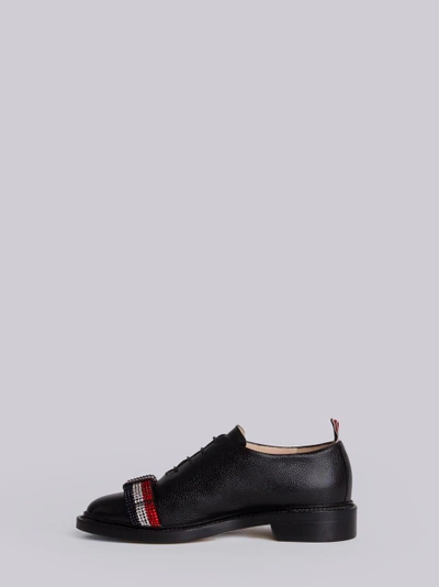 Shop Thom Browne Wholecut With Bejewelled Bow & Leather Sole In Pebble Lucido Leather In Black