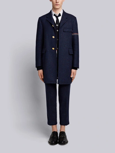 Shop Thom Browne Engineered Stripe Classic Unconstructed Chesterfield Overcoat In Blue