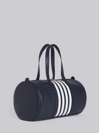 Shop Thom Browne Unstructured Gym Bag With Contrast 4-bar Stripe In Pebble Grain & Calf Leather In Blue