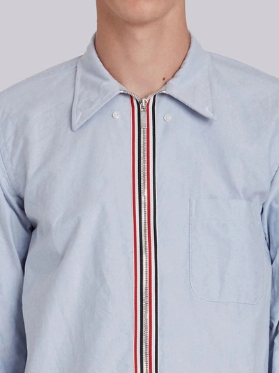 Shop Thom Browne Thigh-length Zip-front Oxford Shirt In Blue