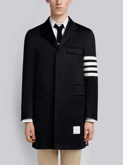 Shop Thom Browne Navy Cotton Twill 4-bar Unconstructed Chesterfield Overcoat In Blue