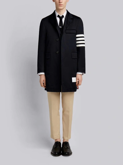 Shop Thom Browne Navy Cotton Twill 4-bar Unconstructed Chesterfield Overcoat In Blue