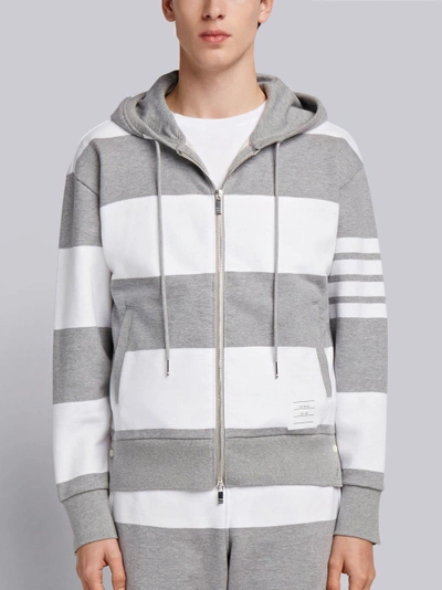 Shop Thom Browne Engineered Rugby Stripe Drop-shoulder Zip-up Jersey Hoodie In Grey