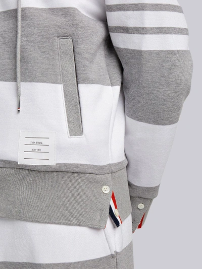 Shop Thom Browne Engineered Rugby Stripe Drop-shoulder Zip-up Jersey Hoodie In Grey