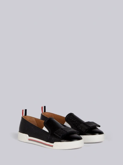 Shop Thom Browne Leather Bow Pebble Grain Slip-on In Black