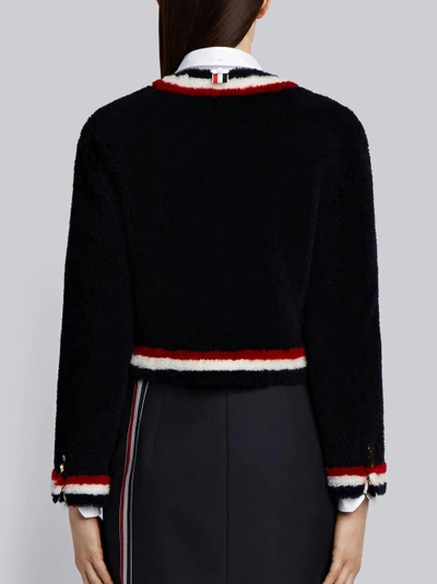 Shop Thom Browne Dyed Shearling Cardigan Jacket In Blue